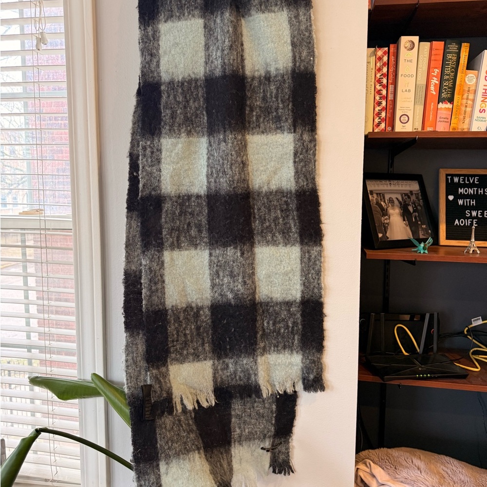 Scotch & Soda Cozy Navy & Light Blue Buffalo Check Scarf Oversized